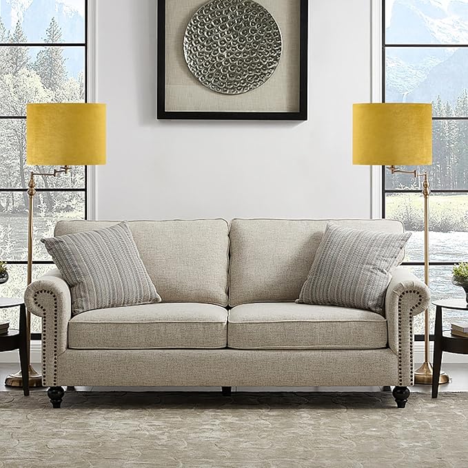 GO&SO Set of 2 Large Drum Yellow Velvet Lamp Shade -16" Top x 16" Bottom x 12" High(Spider) Modern Lamp Shades For Table Lamps & Bedside Lamp Replacement Lampshade, Hand Crafted, Required Assembly
