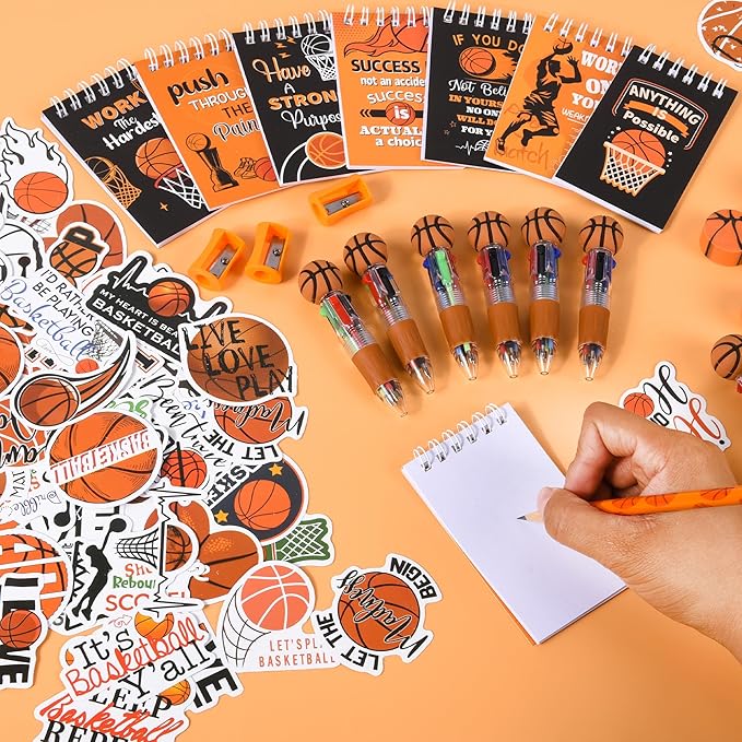 LiYiQ 247 Pcs Basketball Party Supplies Return Gifts for Party, Student Stationery Gifts from Teacher Rewards Prizes, Pencil Erasers Notebooks Stickers for Basketball Classroom Birthday