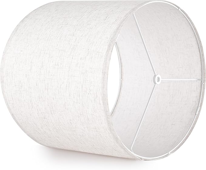 Oatmeal linen Textured Lamp Shades Set of 2 Medium Drum Lampshade 14``Top x 14``Bottom x 11``High(Spider) Farmhouse Lampshade for Table Lamp & Bedside Lamp - Replacement Lampshade