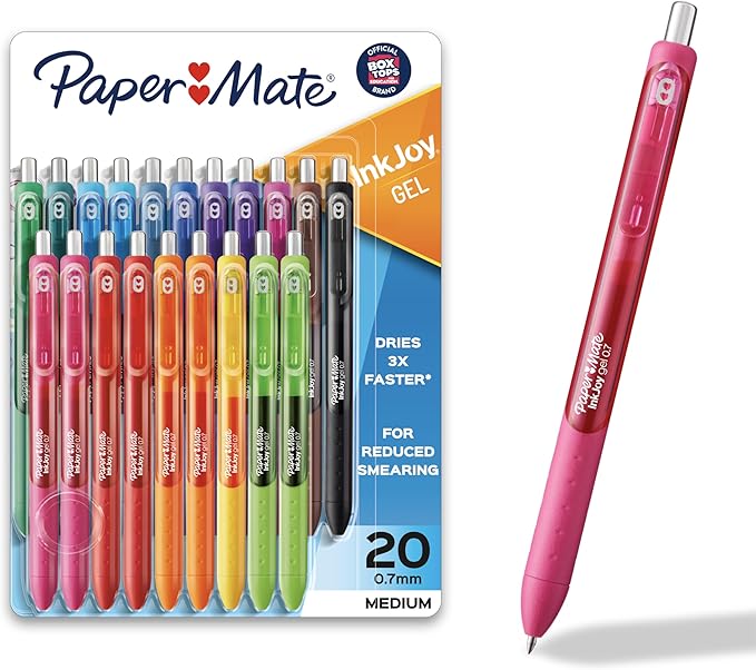 Paper Mate InkJoy Gel Pens, Medium Point (0.7mm), Assorted Colors, 20 Count - Back to School Supplies, Teacher Essentials, Journaling, Writing, Note-Taking