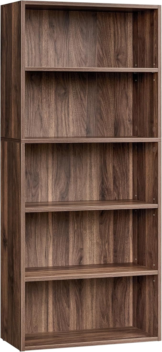 VASAGLE Custos Collection - Bookshelf, 5-Tier Bookcase, Book Shelf, Open Storage Shelf, 9.4 x 23.6 x 52.8 Inches, for Living Room, Home Office, Dinning Room, Natural Walnut ULBC165K01