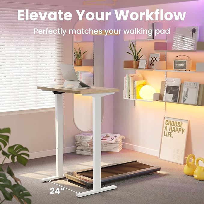 HUANUO 55 x 28 inch Electric Standing Desk Adjustable Height, 4 Memory Height Settings, Sit Stand Up Desk for Home Office & Computer Workstation, Light Walnut