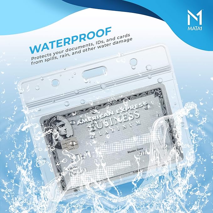 Mata1-USA Extra-Thick Plastic Card Holder (Clear, 3.5x2.25 Inch, 100 Pack), Horizontal Badge Holder for ID Name Badge with Zipper