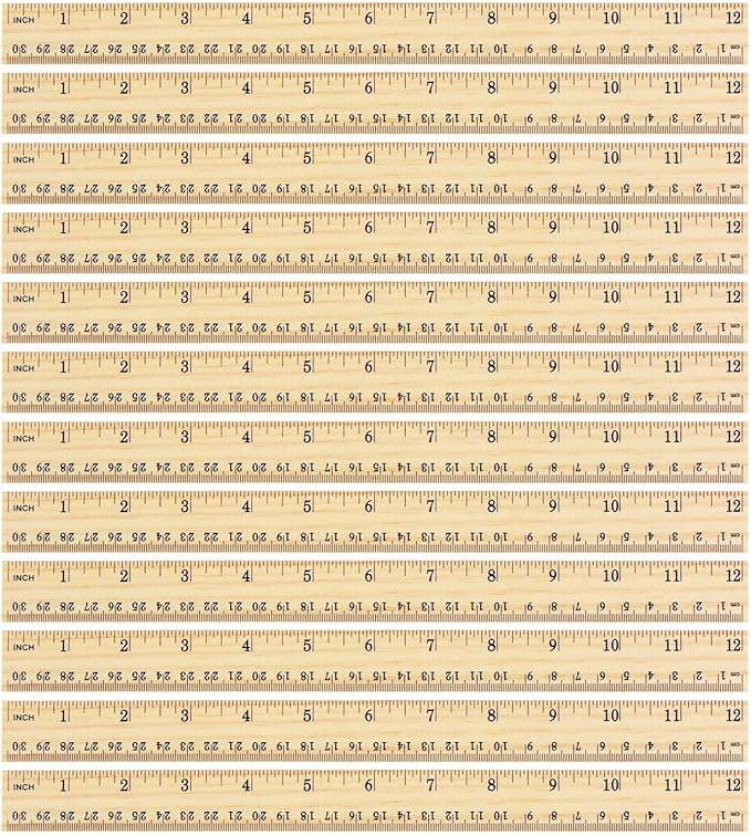 eBoot 12 Pack Wood Ruler Student Rulers Wooden School Rulers Office Ruler Measuring Ruler, 2 Scale (12 Inch and 30 cm)