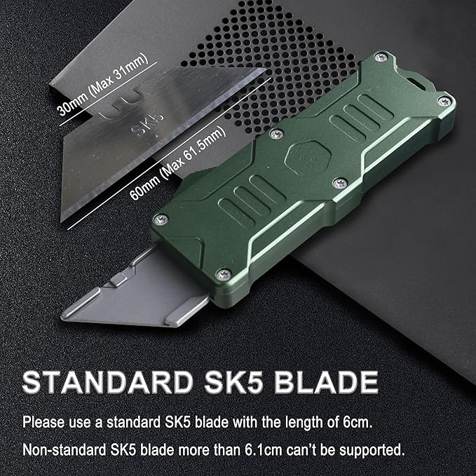 Caressolove Switch Blades Knife Push Button, Aviation Aluminum EDC Box Cutter Retractable, Utility Knife Double Action Automatic, With 10pcs SK5 Blade Assisted Opening Pocket Knife With Clip
