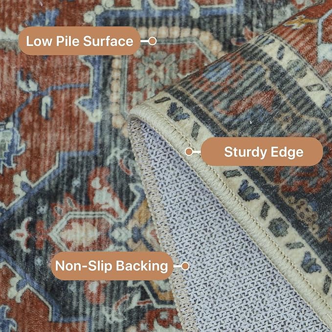 GENIMO 2'6''x10 Runner Rugs for Hallway, Machine Washable Non Slip Vintage Rugs, Low Pile Lightweight Soft Print Rug for enrtyway, Corridor, Home Office, Kitchen, Bordeaux