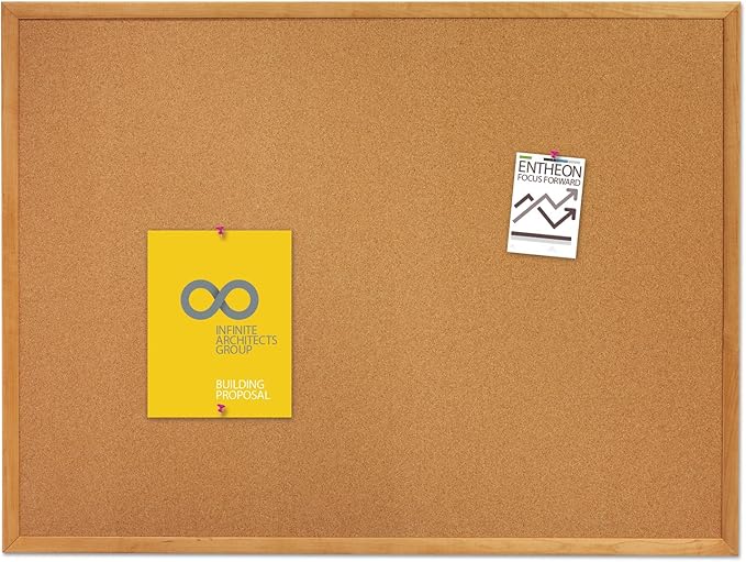 Quartet Cork Board, Bulletin Board, 4' x 3' Corkboard, Oak Finish Frame (304)