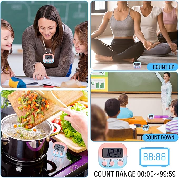 Weewooday 24 Pcs Digital Kitchen Timer Magnetic Timer Bulk On/Off Switch Minute Second Count up Countdown Loud Alarm for Exercise Cook Baking (Gradient Color)
