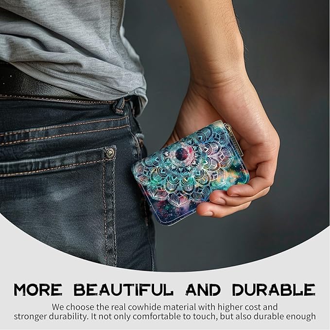 BWEGRHE Cute Credit Card Holder with Zipper, Art Mandalas RFID-Blocking Card Case Small Wallet for Women Men, Multi-slot Card Organizer Case Travel Accordion Wallet