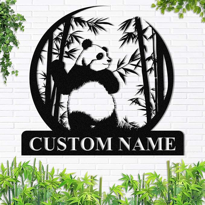 Personalized Panda Metal Sign | Family Name Sign | Panda Home Decor | Custom Outdoor Metal Sign | Metal Wall Art | Last Name Sign for Home | Panda Gifts | Panda Wall Hangings for Bedroom