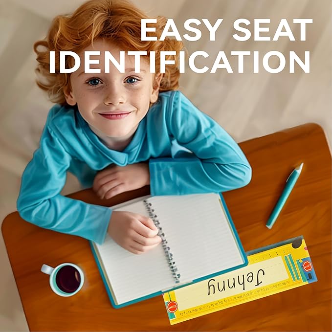 Dotimo Kids 40 PCS Desk Nameplates for Classroom, Name Plate for Desk with Alphabet, Number Line, Traditional Manuscript Name Plate for Classroom School Student(12” x 3.5”)