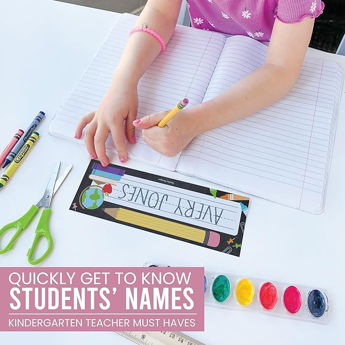 Desk Name Tags for Classroom -25 Student Name Plates for Classroom Kindergarten, Preschool, 1st, 2nd & 3rd Grade, 9x3 Teacher Nameplates for Student Desks & Cubbies, Chalkboard Nametags