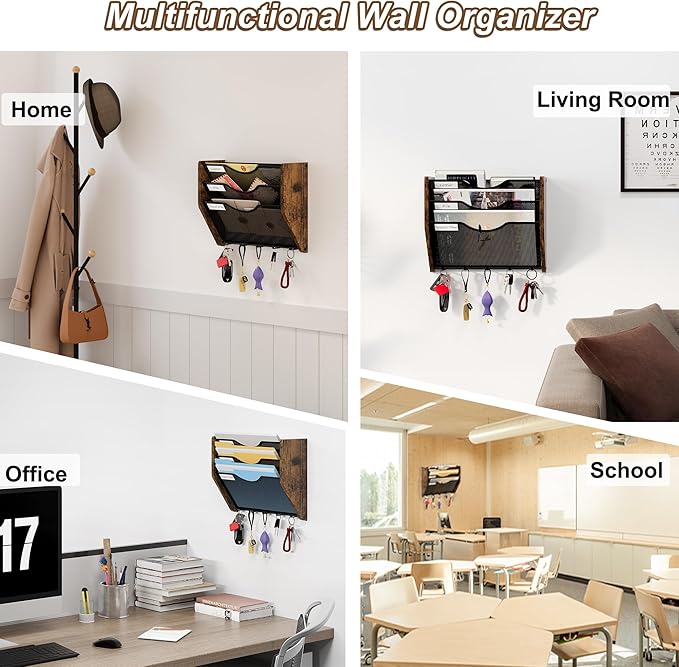 PAG-Mass Wall File Organizer With Hooks,3 Tier Mesh Mail Organizer Wall Mounted,Hanging File Organizer,Magazine Holder for Documents,Magazine,Literature,File,Mails,Envelopes