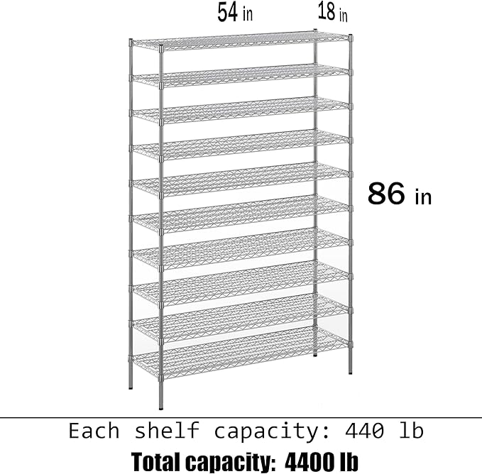 Regal Altair 18" Deep x 54" Wide x 86" Height Wire Shelving Kit | 10-Tier | NSF Commercial Storage Rack Unit