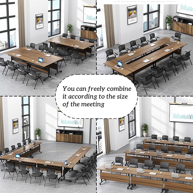 Folding Conference Table,Modern Office Conference Room Tables,Flip-Top Mobile Training Seminar Table,Foldable Rolling Meeting Table with Caster Wheels,Suitable for Office,Meeting Room (4Pack 47.2in)