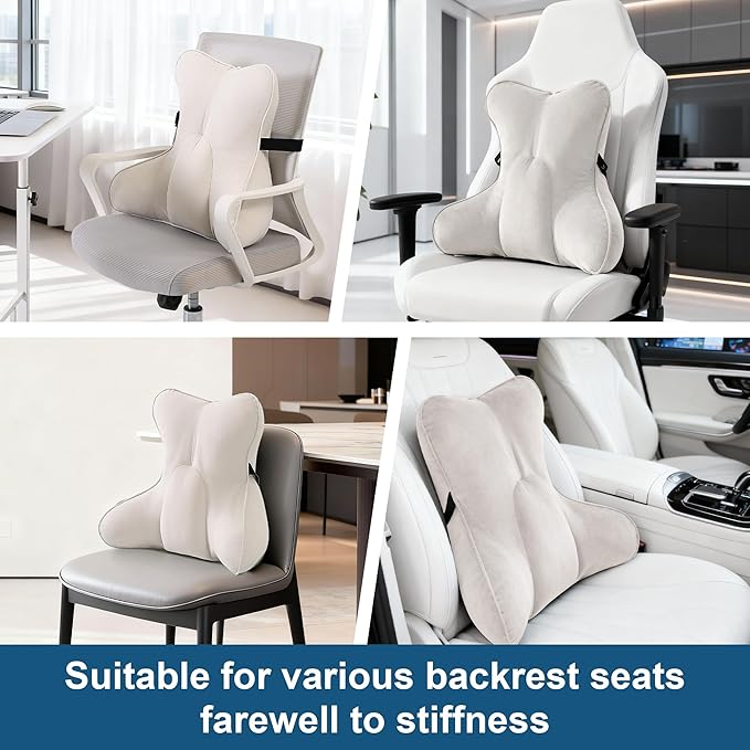 Ailuteie Lumbar Support Pillow(Pat. Pend) – Multi-Functional Ergonomic Back Cushion for Sofa Chair, Car Seat & Sofa, Reading Pillow with Firm Multi-Zone Support to Relieve Lower Back Pain, Misty White