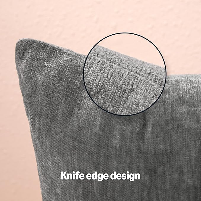 Amazon Basics Chenille Throw Pillow Covers, Home Decor Cushion Cover for Bedroom Living Room Couch Bed, 20" W × 20" L, Dark Gray