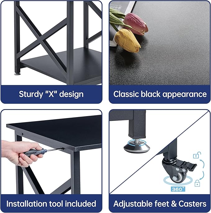 Fannova 2 Tier Large Printer Stand, 23.6 x 23.6 x 22.6 Inches Square Printer Table with Storage Shelf, Rolling Printer Cart with Industrial Wheels for Home Office, Mini Fridge Stand Table - Black