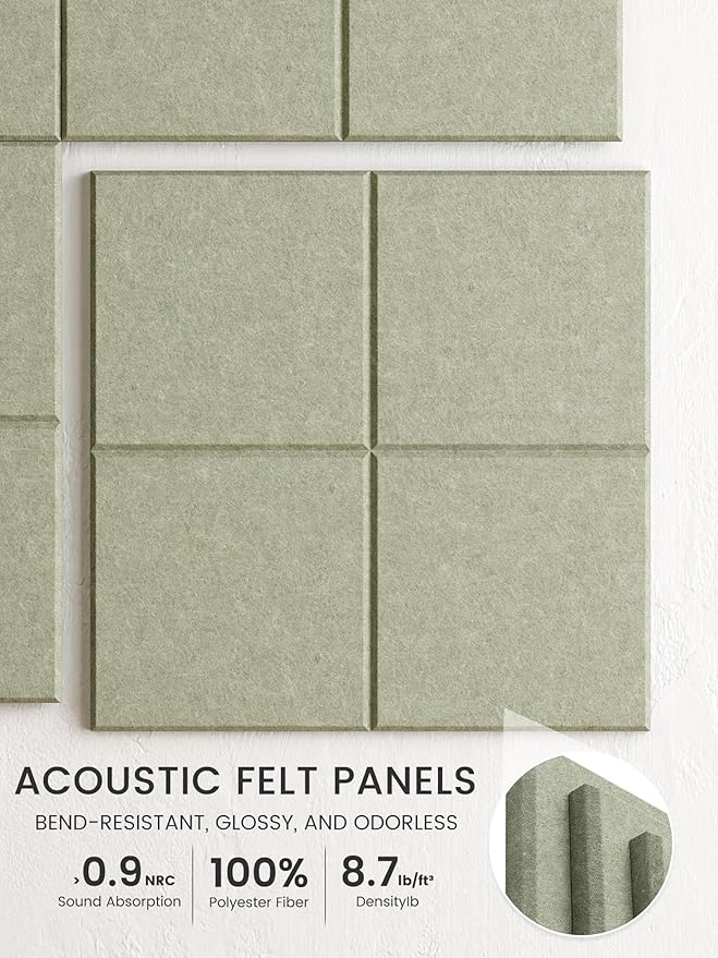 Bumusty Large Cork Board Alternative-36 x24 Felt Bulletin Board Tiles, with 30 Pushpins, 40 Adhesive Tabs, 6-Pack Slat Wall Paneling, Cork Boards for Office Push Pin Board Felt Board-Sage