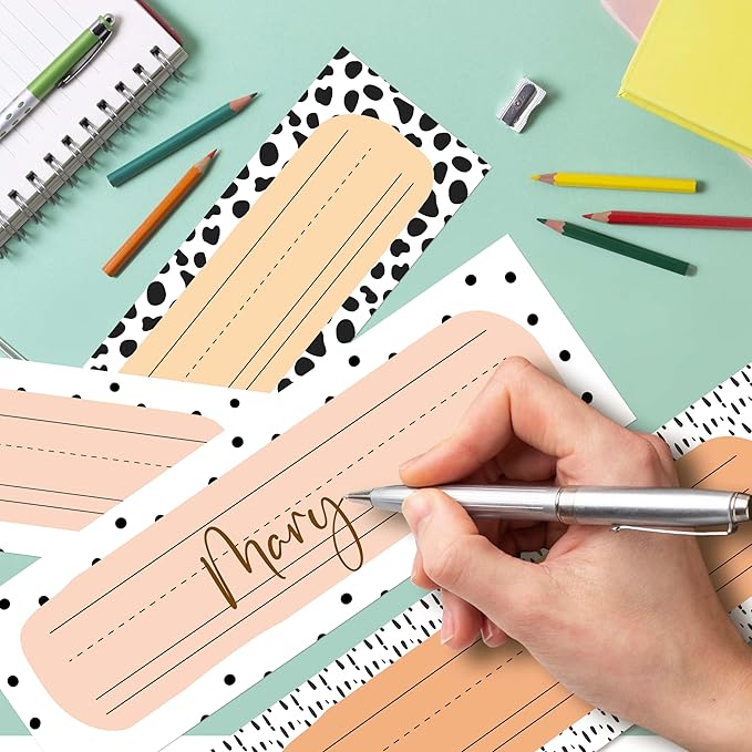 30 Name Tags for Classroom Cubbies, 3x9 in Cow Print Name Plates for Desks, Classroom Must Haves for Teachers Elementary - A04