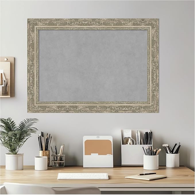 Amanti Art Silver Framed Magnetic Board 20x28 Medium Vision Board for use with Magnets, 100% Metal Sheet to Display Items as Office Decor or for Home Organization in mudroom, Kitchen or Kids Room