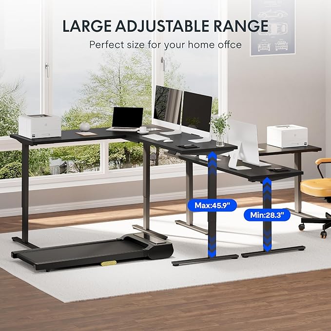 FLEXISPOT L Shaped Standing Desk, 63 x 55 Inch Electric Height Adjustable Corner Desk, Sit Stand Computer Workstation, Preset Controller, Home Office, Black Frame with Black Top