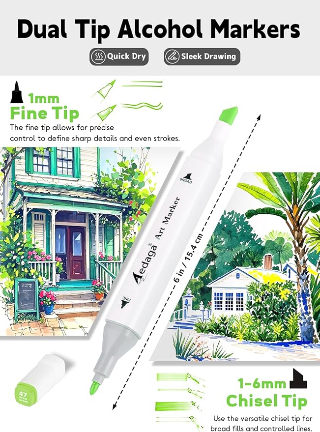 AEDAGA 168 Colors Alcohol Markers with Free App, Dual Tip Art Markers with Kickstand Case for Artists Adults, Alcohol Based Marker for Coloring Painting Sketching and Drawing, Great Gift