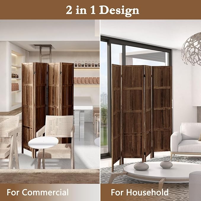 ALeesing 4 Panel Room Divider, 5.6Ft Wood Room Dividers and Folding Privacy Screens, Room Divider Wall Freestanding Room Partitions, Room Dividers Screen for Home Office Bedroom, Dark Brown