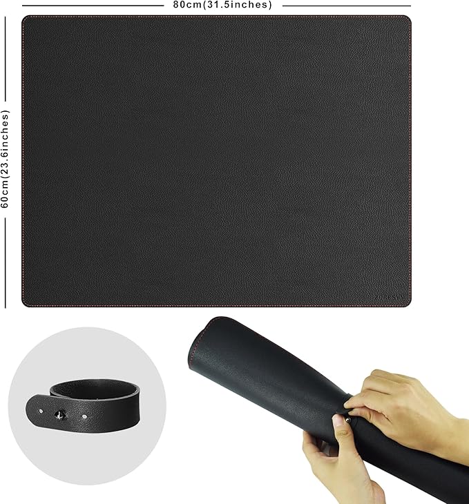 ZORESYN Leather Desk Mat 31.5 x 23.6 Inch (Black) - Extended Widen Mouse Pad, Waterproof Faux Leather Desk Pad with Non-Slip Base for Office & Home