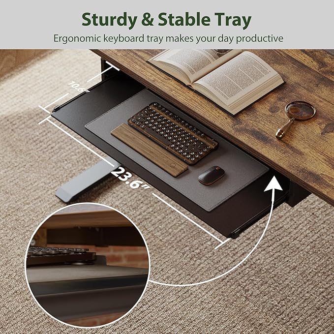 Agilestic Height Adjustable Desk with Keyboard Tray, 55 x 24 Inches Electric Standing Desk with Memory Preset, Stand up Computer Table, Lightweight Board, Dark Brown
