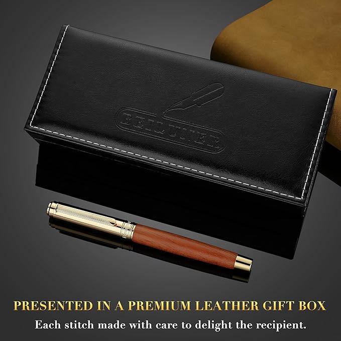 BEILUNER 316 Fountain Pen,Stunning Luxury Rosewood,24K Gilded Nib(Fine),Gorgeous 24K Gold Finish, Ink Converter,Nice Gift for Men&Women-Elegant,Executive,Christmas Pens for Writing
