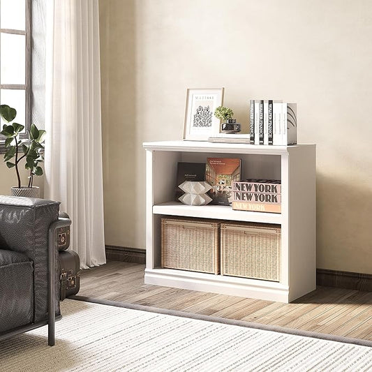 Bevfint 30" Bookcase, White Floor Standing Bookshelf, 2-Tier Display Shelves Open Storage Organizer, Book Case for Living Room Hallway Kitchen Home Office Bedroom, White 2 Tiers