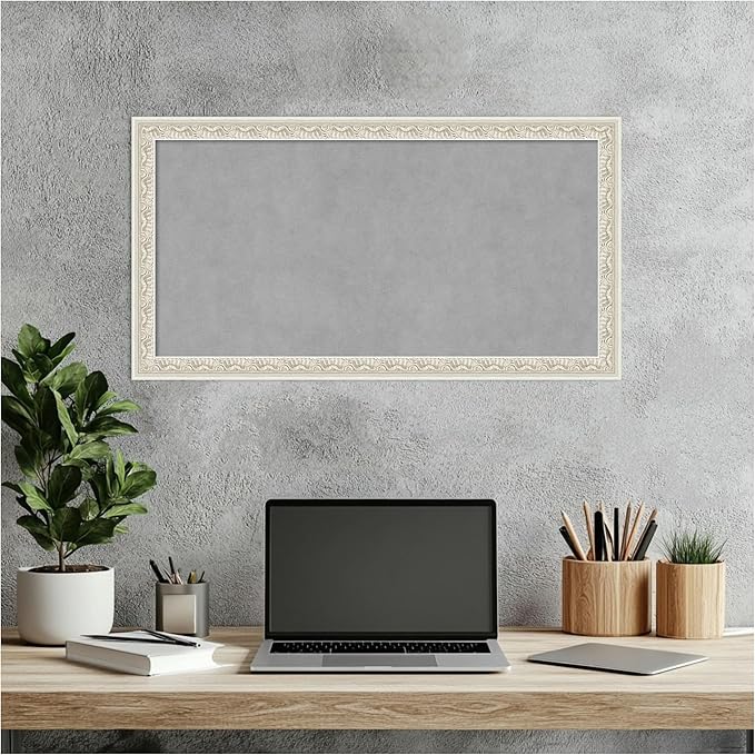 Amanti Art Silver Framed Magnetic Board 14x26 Small Vision Board for use with Magnets, 100% Metal Sheet to Display Items as Office Decor or for Home Organization in mudroom, Kitchen or Kids Room