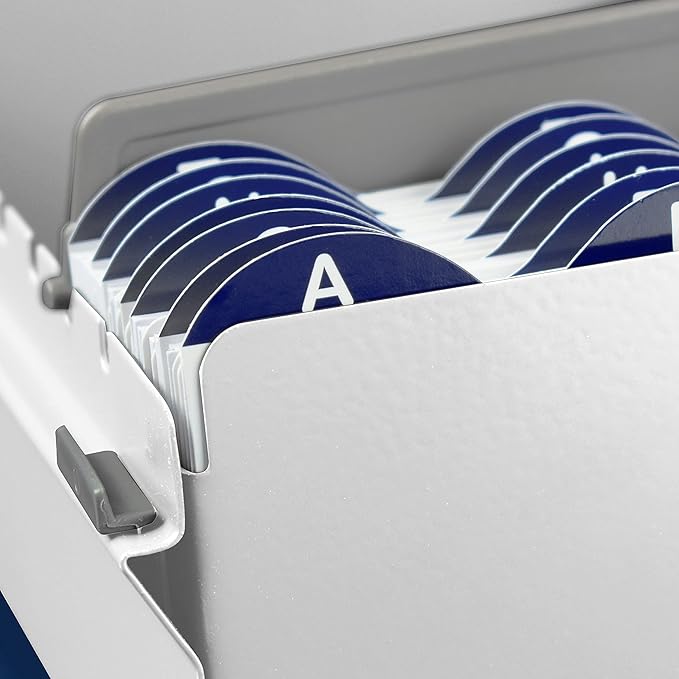 Acrimet Index Business Card Size File Holder Organizer Box Metal Base Heavy Duty (AZ Index Cards and Divider Included) (White Color with Clear Crystal Plastic Lid Cover)