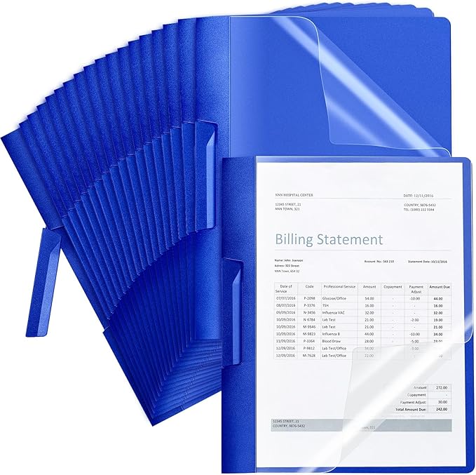 Maitys 25 Pack Durable Clear Report Covers with Rotary Clip 11 x 9 in Letter Size Presentation Folders Transparent Front Cover Portfolio Folder Resume Folder Interview Report Folders (Blue)