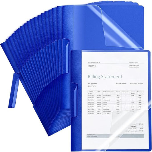 Maitys 25 Pack Durable Clear Report Covers with Rotary Clip 11 x 9 in Letter Size Presentation Folders Transparent Front Cover Portfolio Folder Resume Folder Interview Report Folders (Blue)
