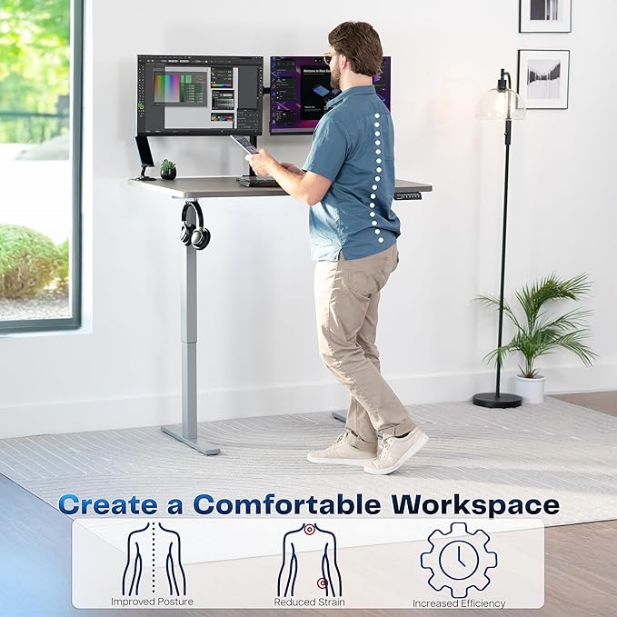 VIVO Electric 48 x 30 in Standing Desk, Memory Height Adjustment, 1B Series, Holds 220 lbs, One-Piece Dark Gray Top, Gray Frame, DESK-KIT-1G5G