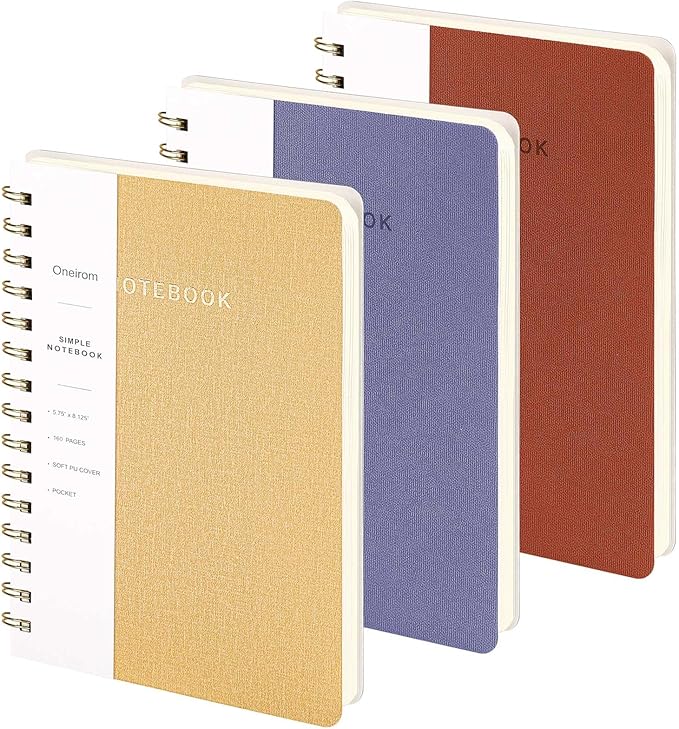 Spiral Notebook-5.75" x 8.125" College Ruled Journal with Inner Pockets and 160 Pages,PU Leather Cover Business Journal, Twin-Wire Binding Notebook Perfect for Office & Home School Supplies 3 pack Brown/Khaki/Violet
