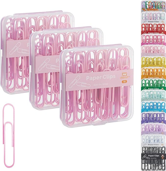 NEEWAY Colorful Large Paper Clips, 2 Inch Jumbo Paper Clips, 150 Count, 3 Pack of 50 (Light Pink)