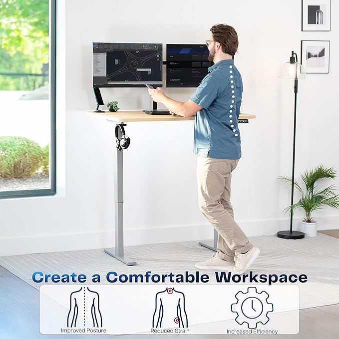 VIVO Electric 48 x 30 in Standing Desk, Memory Height Adjustment, 1B Series, Holds 220 lbs, One-Piece Light Wood Top, Gray Frame, DESK-KIT-1G5C
