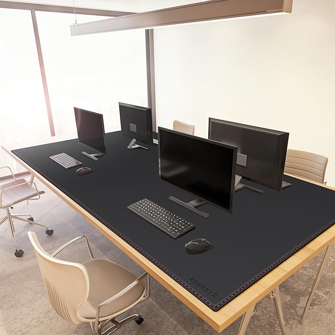 ZORESYN Office Desk Pad 70.9x39.4inch, Large Mouse pad Desk Mat, Waterproof PU Leather Desk Blotter Protector Desk Accessories with Non Slip Base for Home Office (Black)