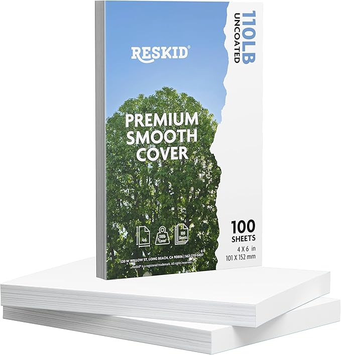 Reskid 100 Pack of 4x6 Thick Heavyweight Index Cards on 110lb Card Stock - Perfect for Note-Taking, Studying, and Organization - Ideal for Classrooms, Office, and Home Use (4x6)