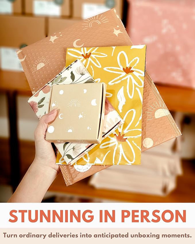Poly Mailers 6 x 9 Inch - 100 pack Biodegradable Shipping Bags for Stationery and Small Accessories - Impack Self-Seal Waterproof Thick Mailing Envelope for Small Items - Golden Pencil Floral