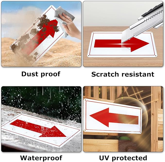 Red Arrow Sign Aluminum 10 x 5 Inch Heavy Duty Metal Waterproof Reflective Directional Sign for Outdoor 2 Pack