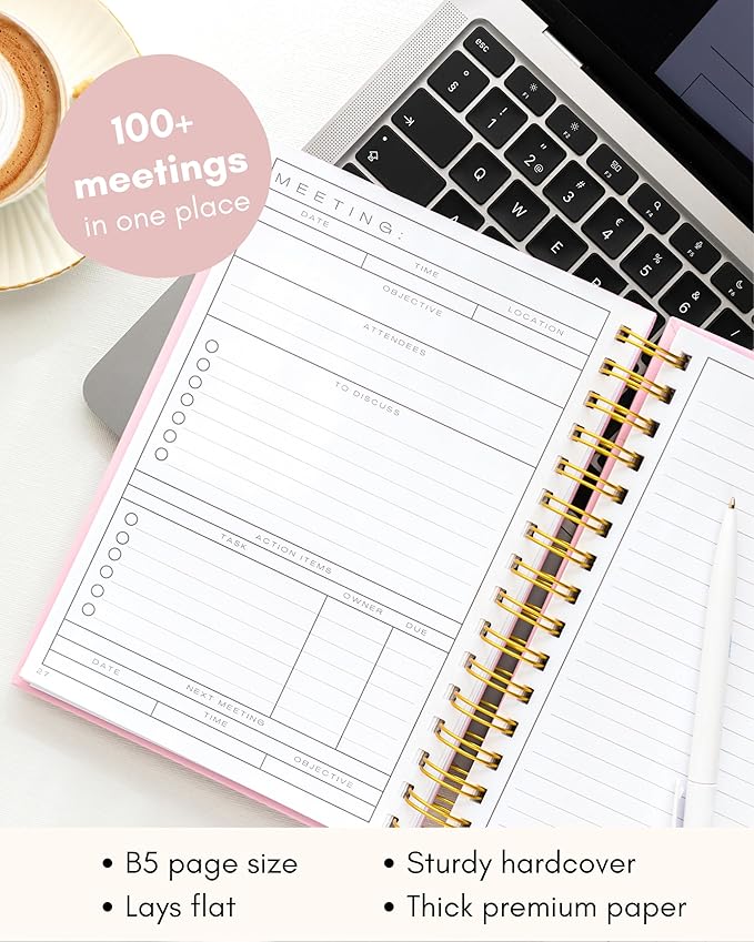 Lamare Meeting Notebook for Work Organization – Perfect Work Notebook for Note Taking, Meeting Planner and Office Supplies for Men & Women
