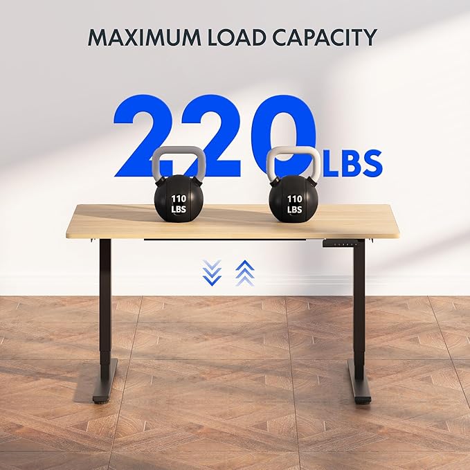 FLEXISPOT E6 3-Stage Dual Motor 60 x 24 Electric Standing Desk Sit Stand Up Desk, Holds 220 lbs, Adjustable Height w/Memory Presets, One-Piece Maple Desktop & Black Frame, Ships in 2 Boxes