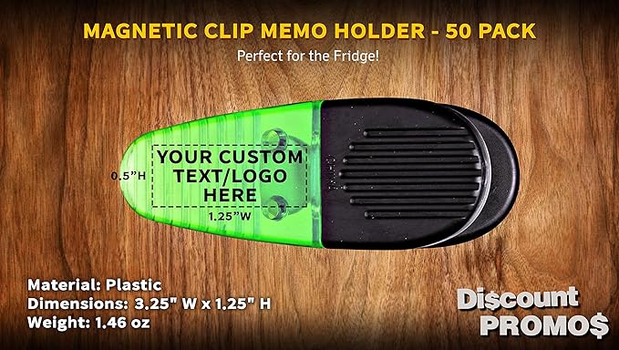 50 Magnetic Memo Holders Set - Customizable Text, Logo - Large Clip, Plastic - TGreen