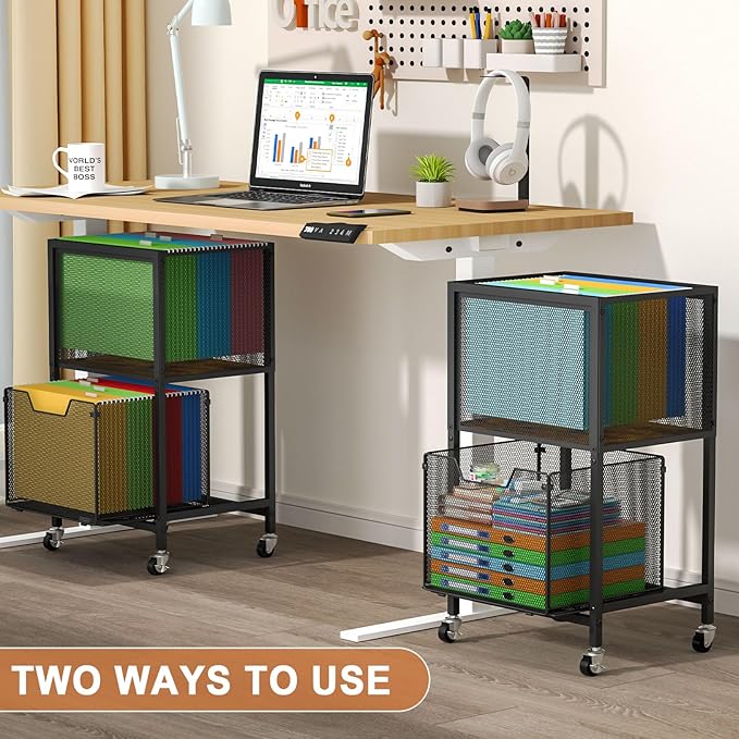 Tiaoheka Rolling File Cart, Mobile File Cabinet with Wheels Hanging Files, Hanging File Organizer Fit Letter/Legal Size Beside Under Desk for Office, Home（Patent Pending）