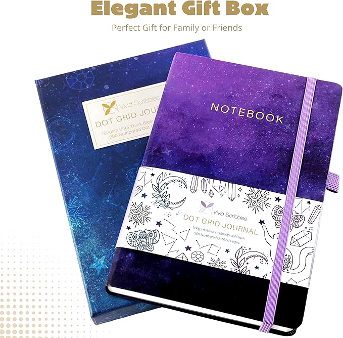 VIVID SCRIBBLES Dotted Journal – 160gsm Bleed Proof Thick White Paper – 200 Numbered Dot Grid Pages – 5.8 x 8.3 inch Dotted Notebook