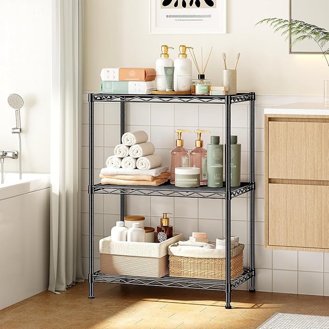 DurayLoly 3 Tier Metal Wire Storage Shelves,Adjustable Small Wire Shelving Unit,Utility Storage Rack for Kitchen,Bedroom,Laundry Room,Pantry & Office,17.7”Wx11.8”Dx35.4”H,Black